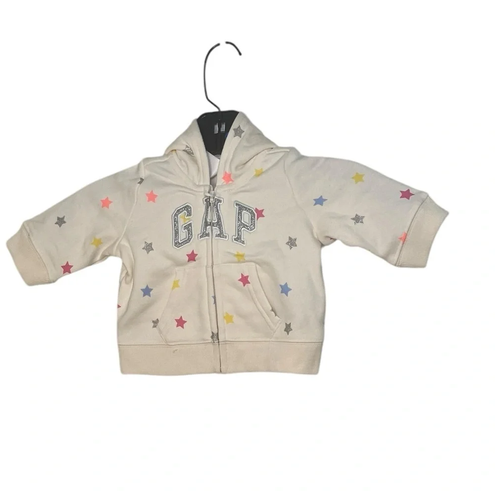 Baby Gap New Logo Zip Hoodie Cream Stars 0-3M NWT